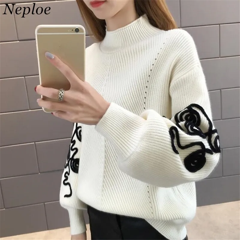 Neploe свитер женский корейский Pull Femme Hiver джемпер крючком с пышными рукавами пуловер Sueter Mujer вязаные свитера с высоким воротом 36816