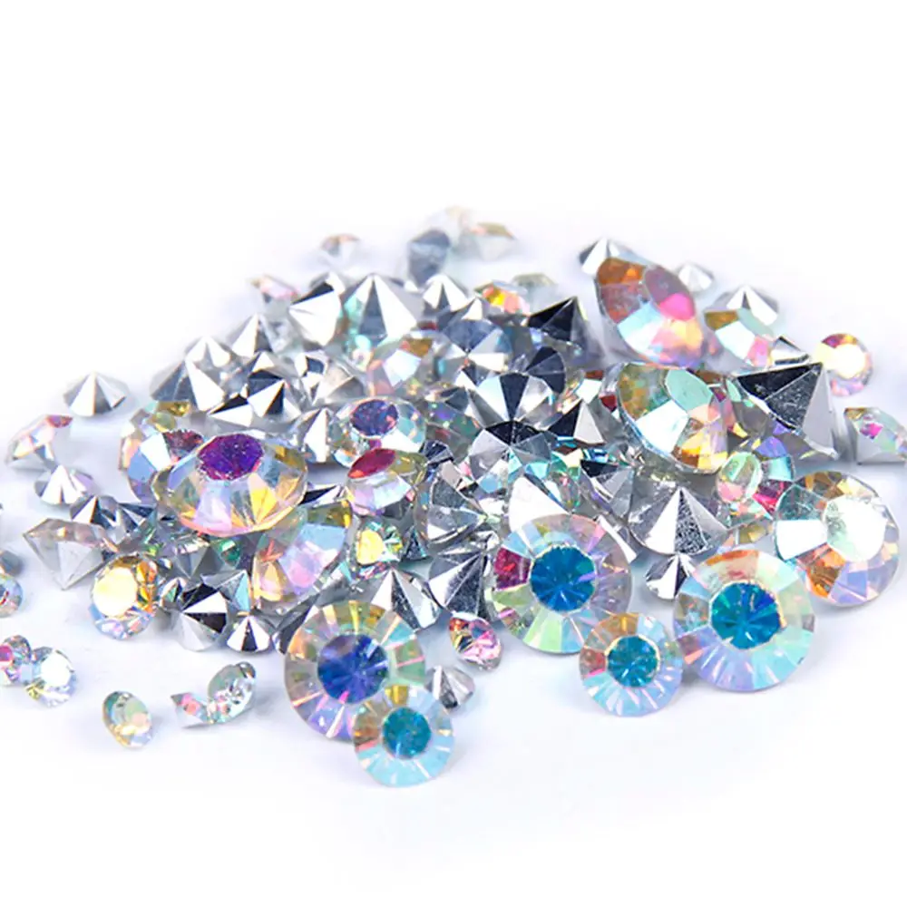 

Crystal AB Color Resin Rhinestones Wholesale PointBack Glue On Beads Many Sizes Diamonds Nail Art Wedding Dress Decoration DIY