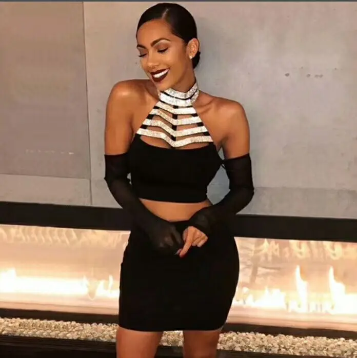 

Сексуальное женское осенне-зимнее платье, облегающее платье с лямкой на шее, комплект из 2 предметов, бандажные платья с открытыми плечами, П...