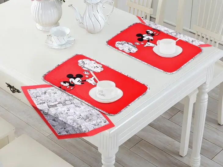 Мультяшный Микки 2 шт. блюдо для еды/кофе/чашка столовая одежда коврик пикника на
