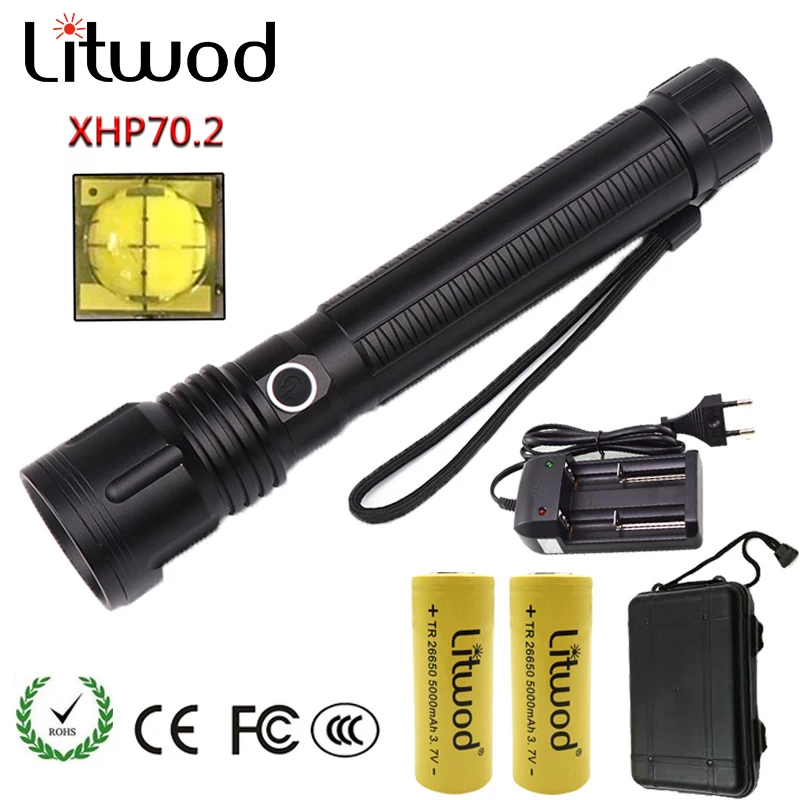 Litwod Z90 1446 светодиодный вспышка светильник CREE XHP70.2 высокий мощный 50000LM тактический Водонепроницаемый композиций фонарь светильник 18650& 26650 Фонари