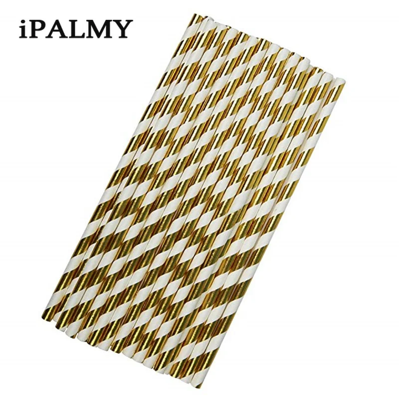 Ipalmay 200 шт. экологически чистые биоразлагаемые полосатые соломинки фольга из
