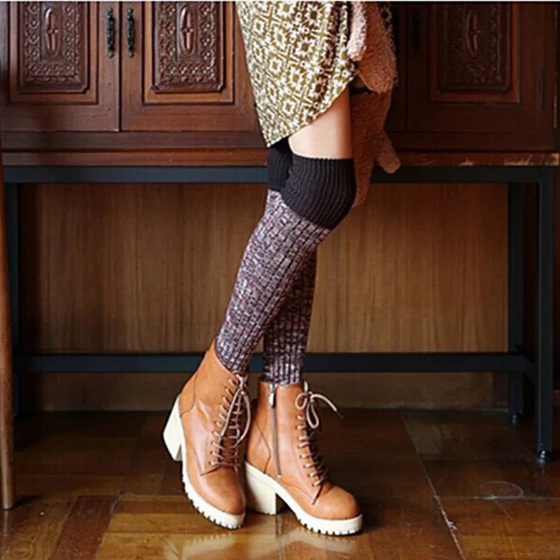 Японские модные махровые гольфы длинные вязаные шерстяные теплые чулки Kniekousen