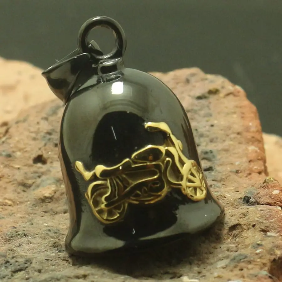 

Wholesale Price Mens Boys 316L Stainless Polishing Black Motorcycle Cool Jingle Bell Pendant Newest