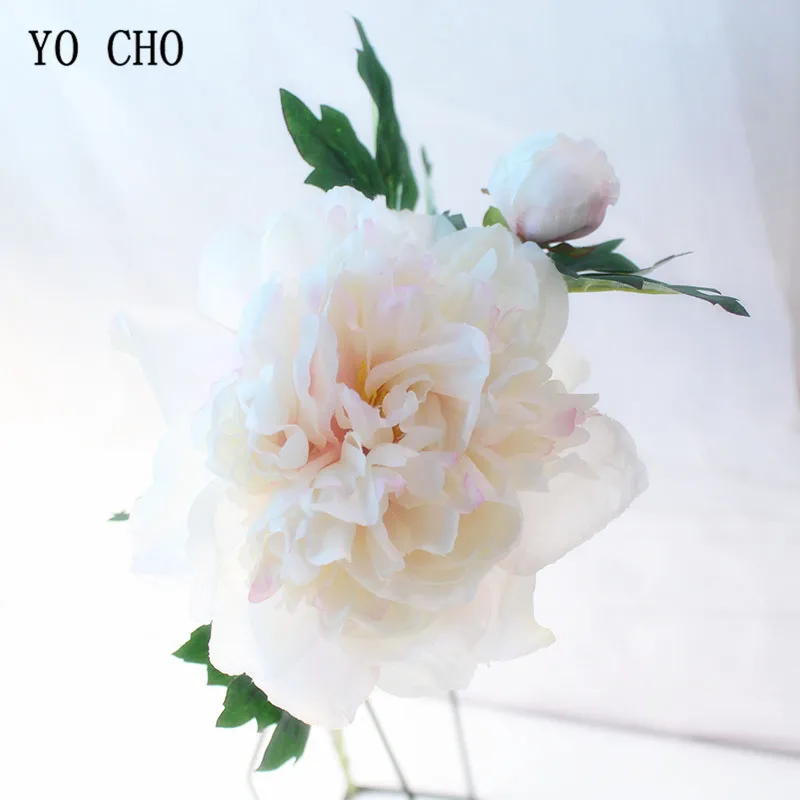 yo cho 2 heads big peonies artificial flowers silk peonies bouquet fake flowers home decor white pink wedding party decoration free global shipping