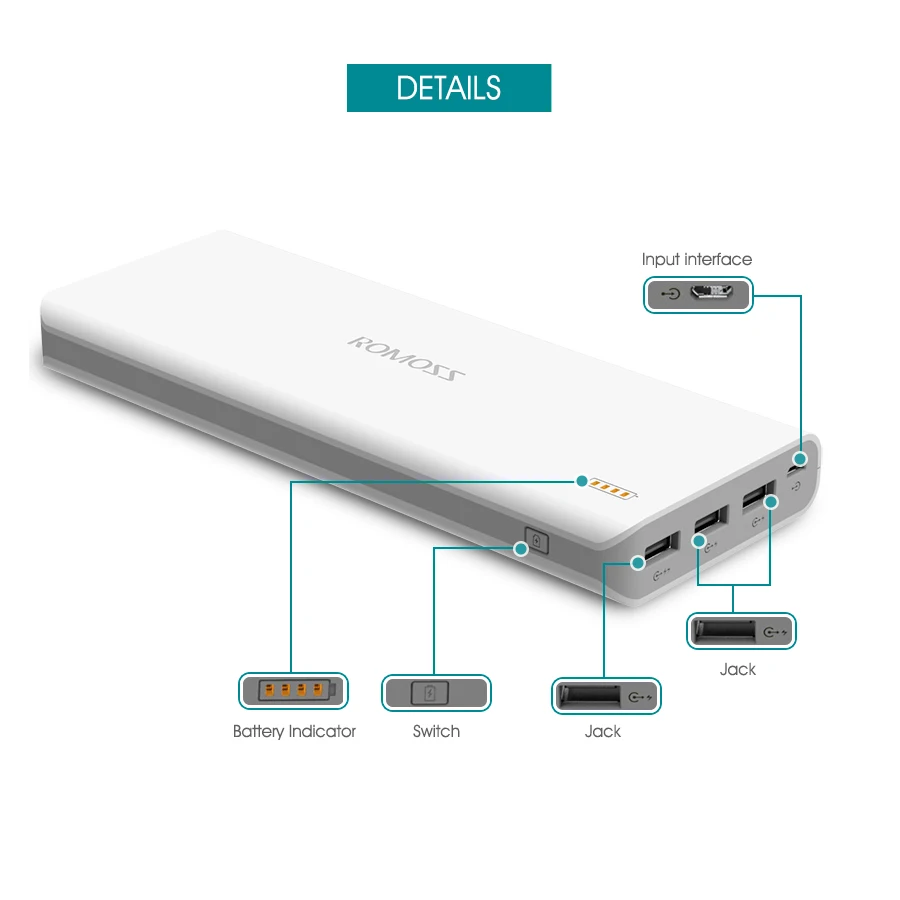 Оригинальный внешний аккумулятор ROMOSS Sense9 25000 мач Sense 9 5 в 3 выхода USB зарядное