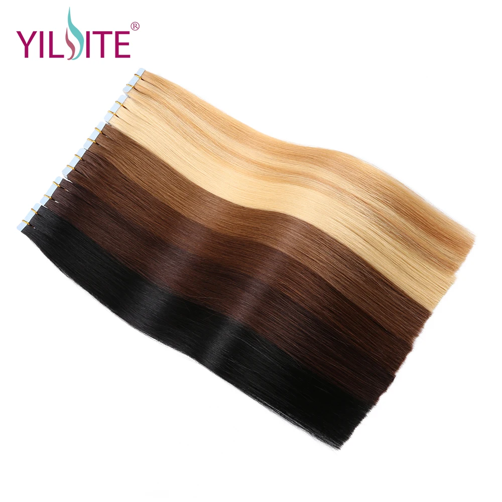 YILITE 2"-22" лента в пряди человеческих волос для наращивания 20 шт европейские натуральные волосы шелковистые прямая прядь В пряди человеческих волос для наращивания