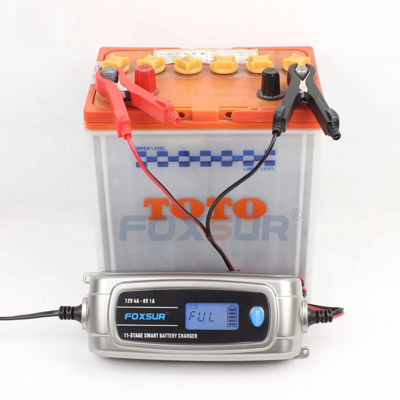 FOXSUR 12V 4A 6V 1A 11-stage умное зарядное устройство, 6V 12V EFB гель AGM влажное автомобильное зарядное устройство с ЖК-дисплеем и Desulfator