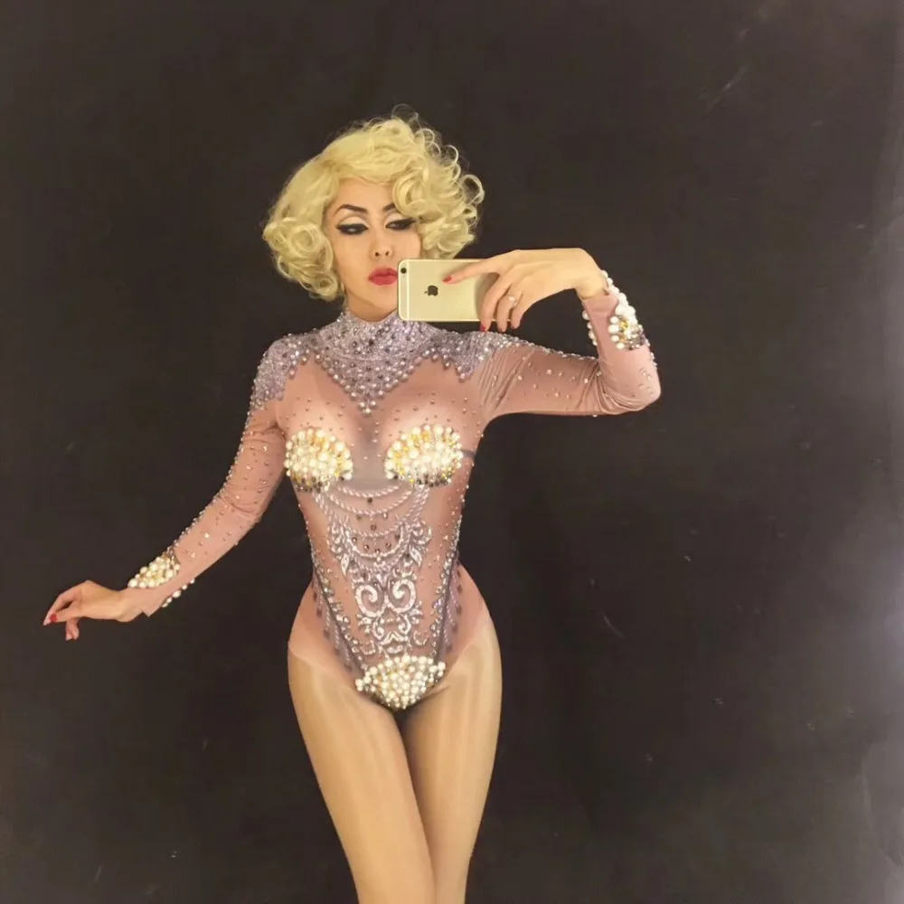 

2 Style Nightclub Stage Costume DJ DS Singers Jumpsuit Sparkling Crystals Bodysuit Bling Women's Outfit Birthday Celebrate