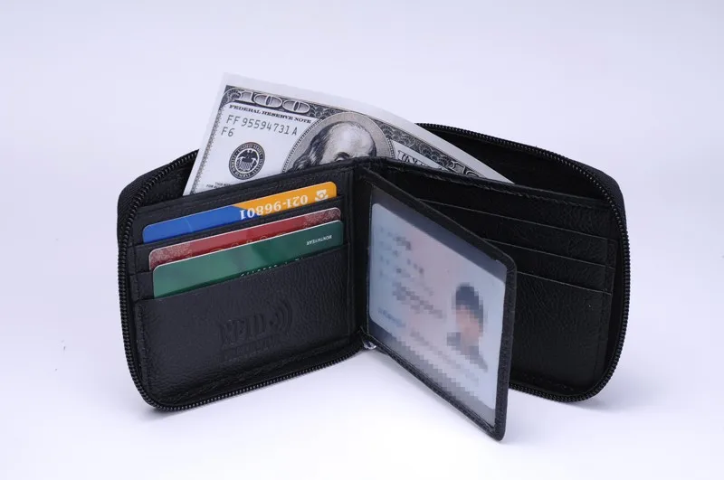 MRF9 модный мужской кошелек на молнии RFID Блокировка ID кредитный держатель для карт Топ Зерно натуральная коровья кожа мужской кошелек с карманом