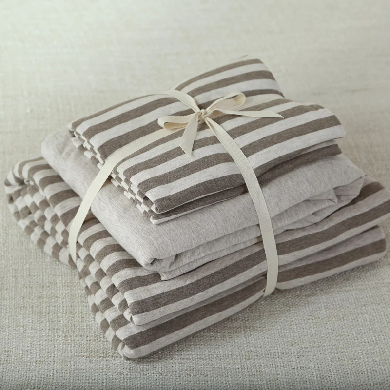 4 шт. Комплект постельного белья из 100% хлопка в полоску | Дом и сад