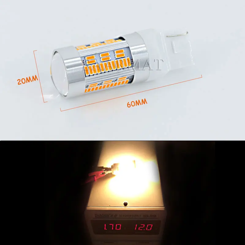 2 шт. Canbus T20 7440 W21W WY21W 105-SMD 2000LM Янтарный Желтый Canbus обратный светильник передний задний поворотник DRL дневные ходовые огни