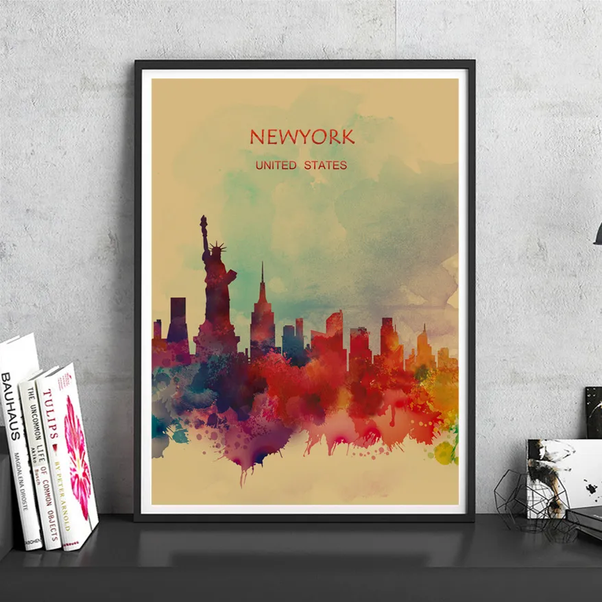 World City NewYork плакат крафт-бумаги дома гостиная спальня кафе-бар паб украшения