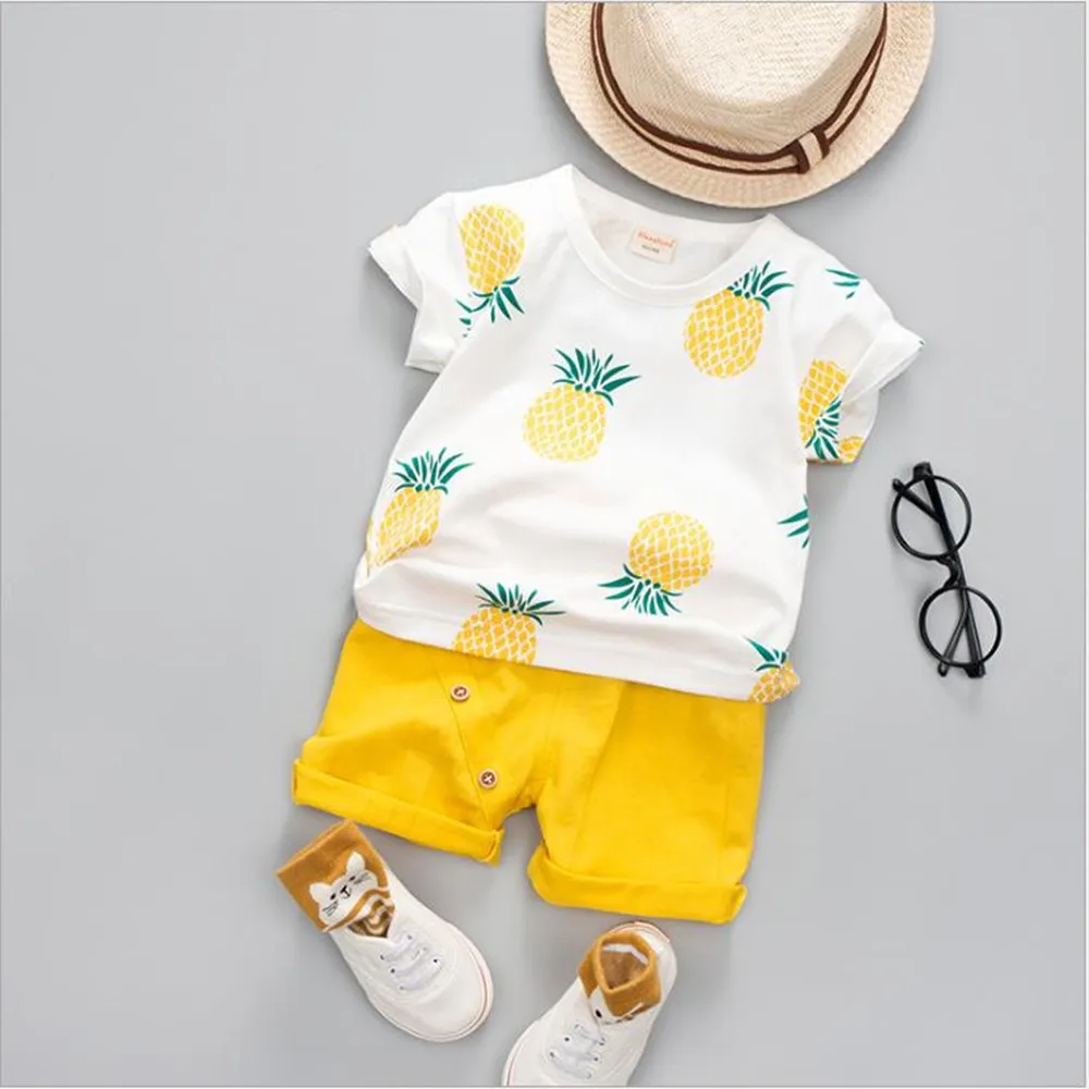 New 2019 Summer Fashion Baby Set Pineapple Girls Boy Clothing Sets Tops +Shorts 0-4 Year Suit Clothes | Мать и ребенок