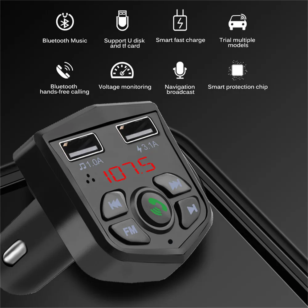 KEBIDU Car Kit Bluetooth 5.0 Handsfree Calling Wireless FM Transmitter LCD MP3 Player USB Charger 3.1A Accessories | Мобильные
