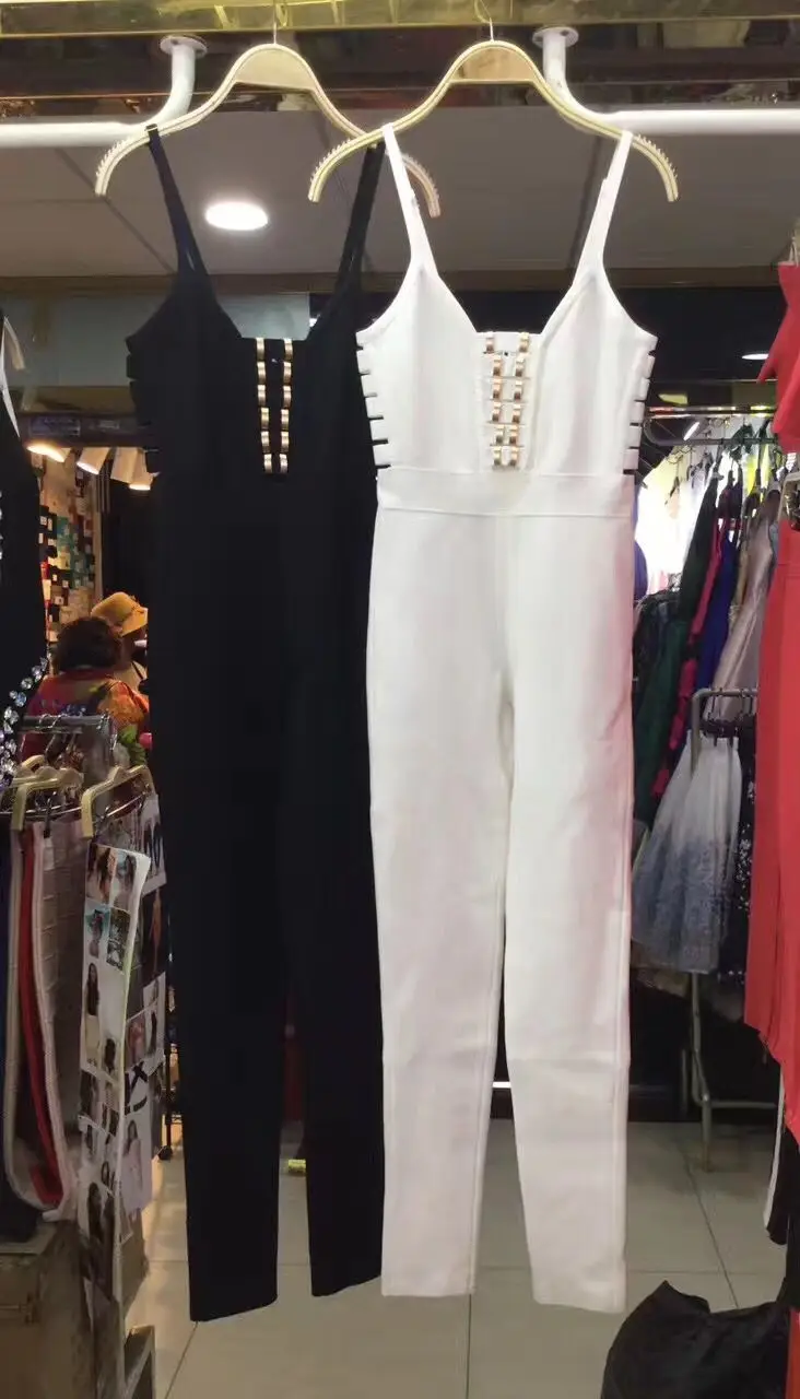 Женские летние Bodycon бинты Комбинезоны трикотажные рукавов Спагетти ремень полые