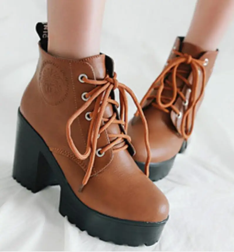 Женские ботильоны Коренастый Обувь на высоком каблуке Дамы chaussure женщины в