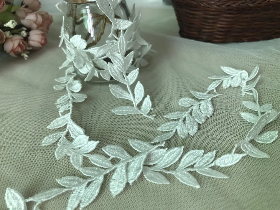 5 ярдов белая дизайнерская кружевная ткань в виде листа | Дом и сад