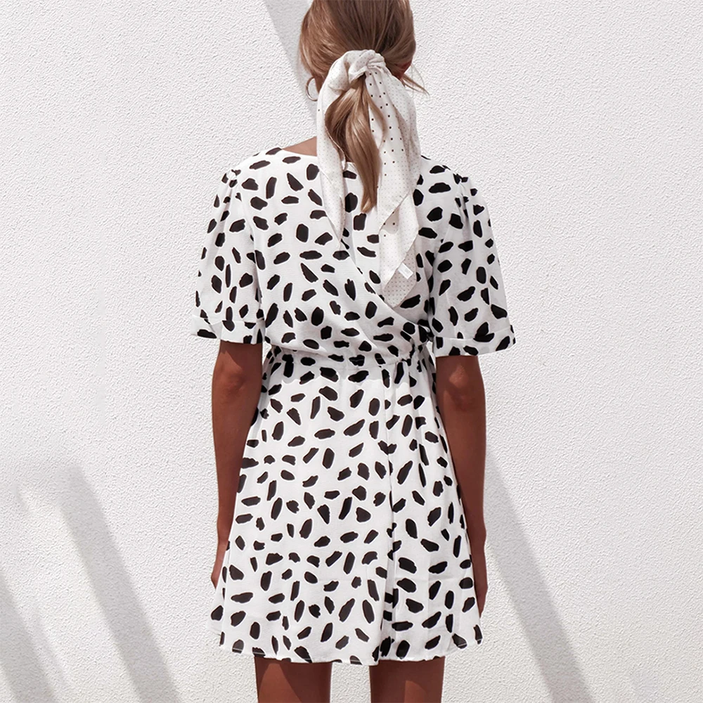 OEAK женское летнее платье с коротким рукавом Повседневное v образным вырезом и