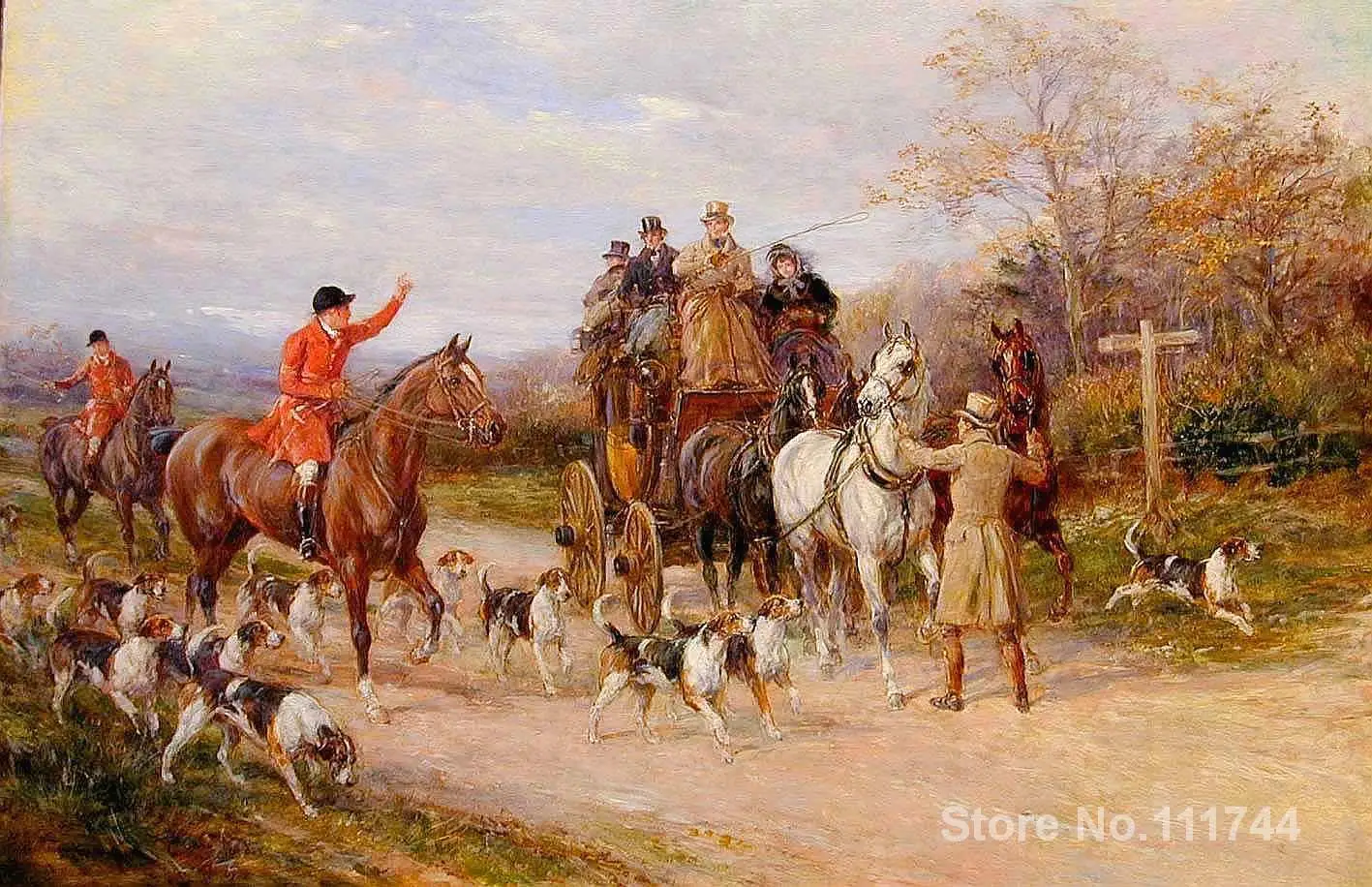 

A Narrow Miss at the Crossroads Heywood Hardy Oil painting hunting dogs Handmade High quality