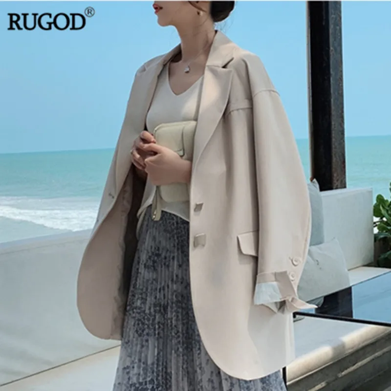 RUGOD, элегантный длинный женский Блейзер, Офисная Женская деловая куртка-Блейзер, женский модный блейзер с металлическими пуговицами и длинным рукавом
