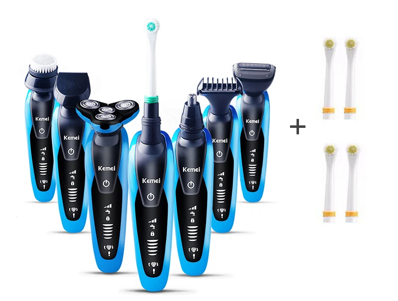 Kemei 7 в 1 моющийся Перезаряжаемые электробритвы Triple Blade 3 Электрический бритья