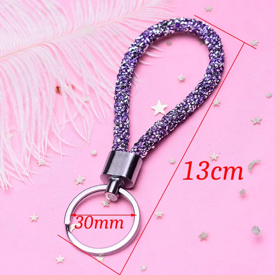

Fashion Colorful Candy Colors Sparkling Crystal PU Leather Rope Keychain Women Men Girl Car Bag Accessories Gift Keyring