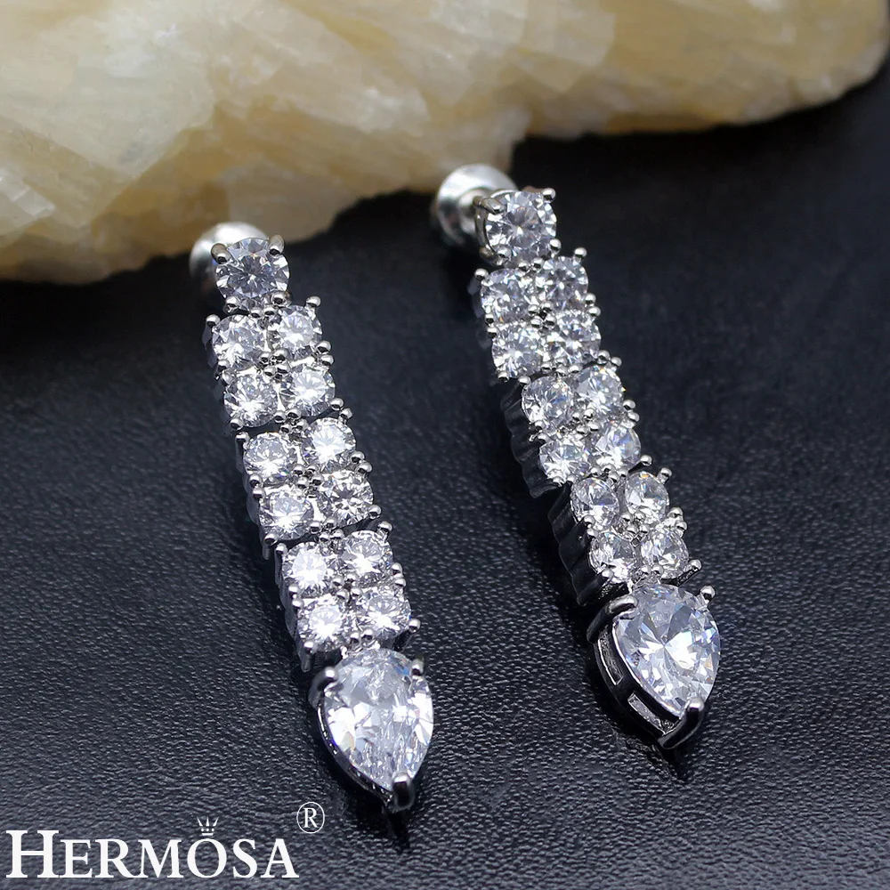 

HERMOSA jewelry New gorgeous Zircon 925 Sterling Silver Party Accessories bridal wedding jewelry Necklace Earrings set TZ354