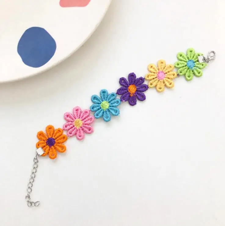 bracelet Новая мода для женщин, цветное колье с ромашками, корейское кружевное ожерелье ручной работы для девушек, летнее ювелирное изделие - Окраска металла: bracelet
