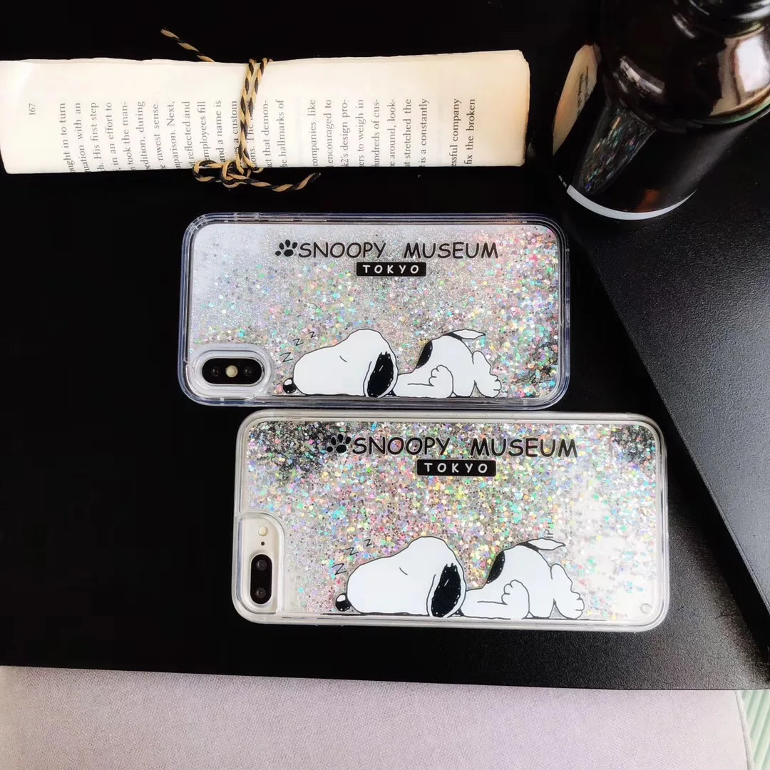 Cute Cartoon S noopy Dog Phone Case for IPhone 6 6S 7 8 Plus X XR XS MAX Transparent Quicksand Protect Shell Glitter PhoneCase |