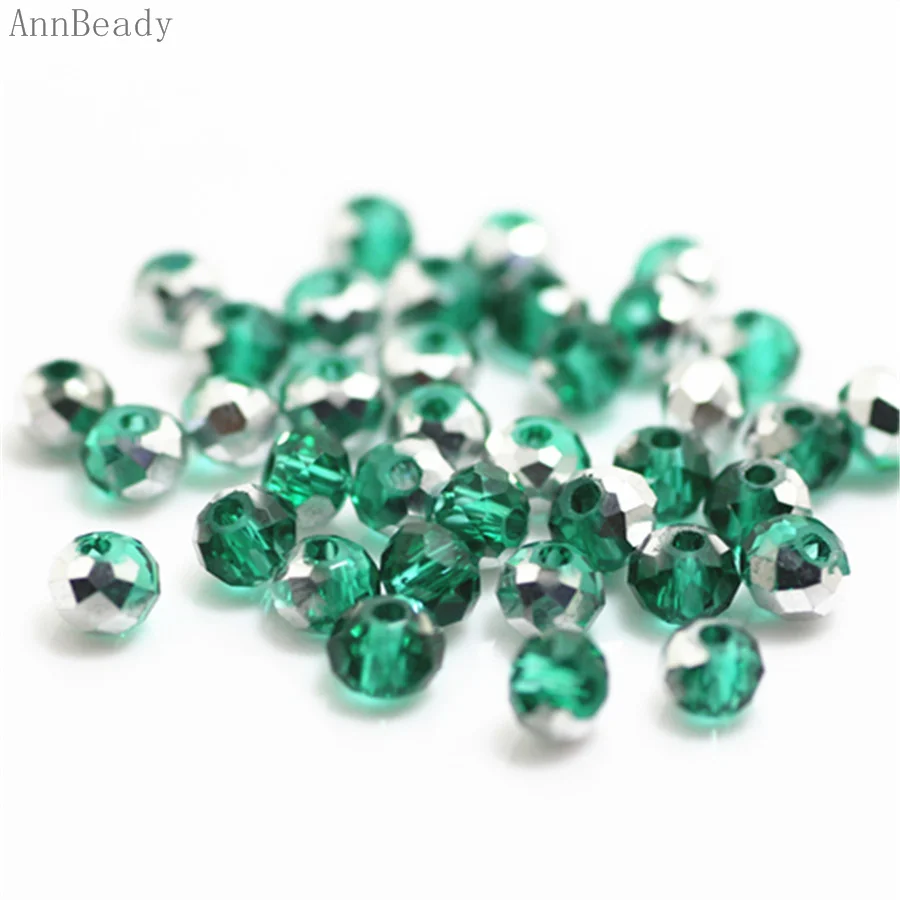 green silver AnnBeady Черный ab Цвет 3*4 мм 145 шт Rondelle Австрийские граненые Хрустальные стеклянные бусины Свободные разделительные бусины для изготовления ювелирных изделий - Цвет: green silver
