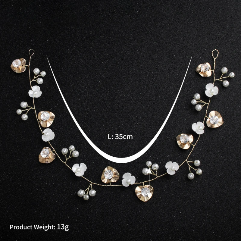 Luxury Handmad Gold Alloy Leaves Crystal Bridal Headband Headpiece Women's Pearl Flower Tiara Hair Vine Wedding Accessories | Украшения