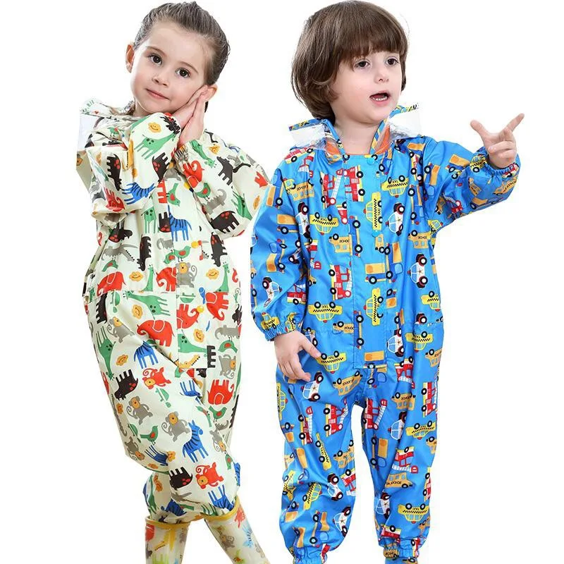 Детский комбинезон с капюшоном цветной непромокаемый плащ-пончо мультяшным