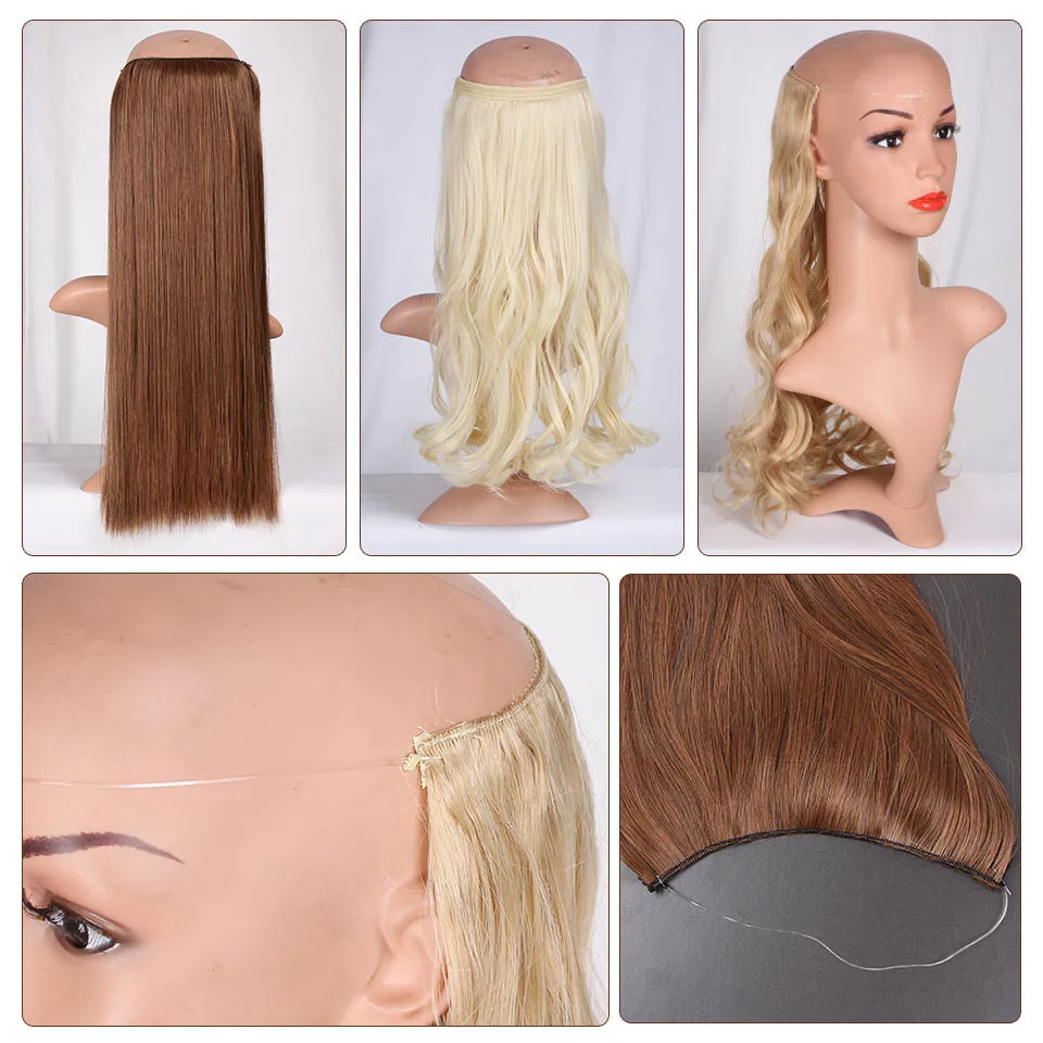 Doris beauty, 20 дюймов, невидимая проволока, без зажима, одна штука, Halo, волосы для наращивания, секретная Рыбная линия, шиньоны, волнистые, синтетические для женщин
