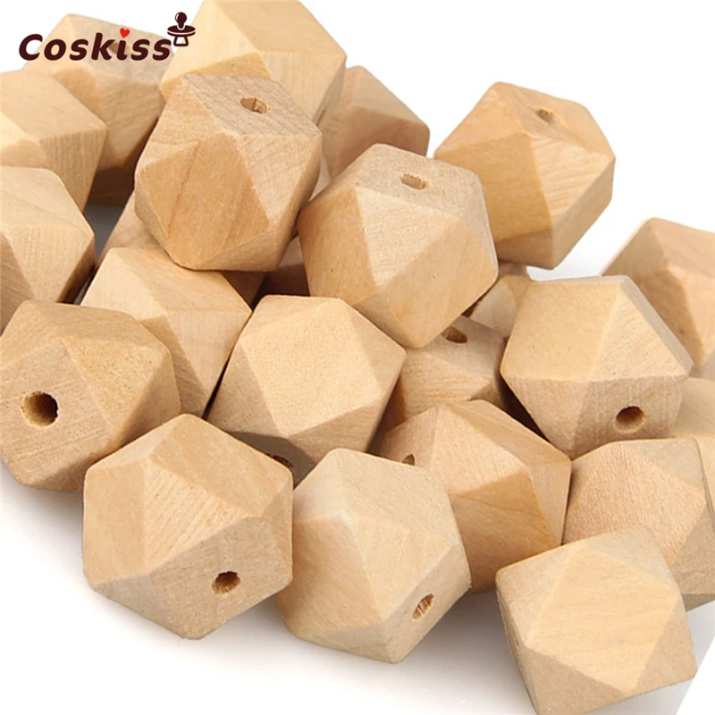 Mordedor de madera con cuentas hexagonales geom&eacute;tricas para beb&eacute;, collares/pulseras de 0,71 "(18mm), mordedor para lactancia-4