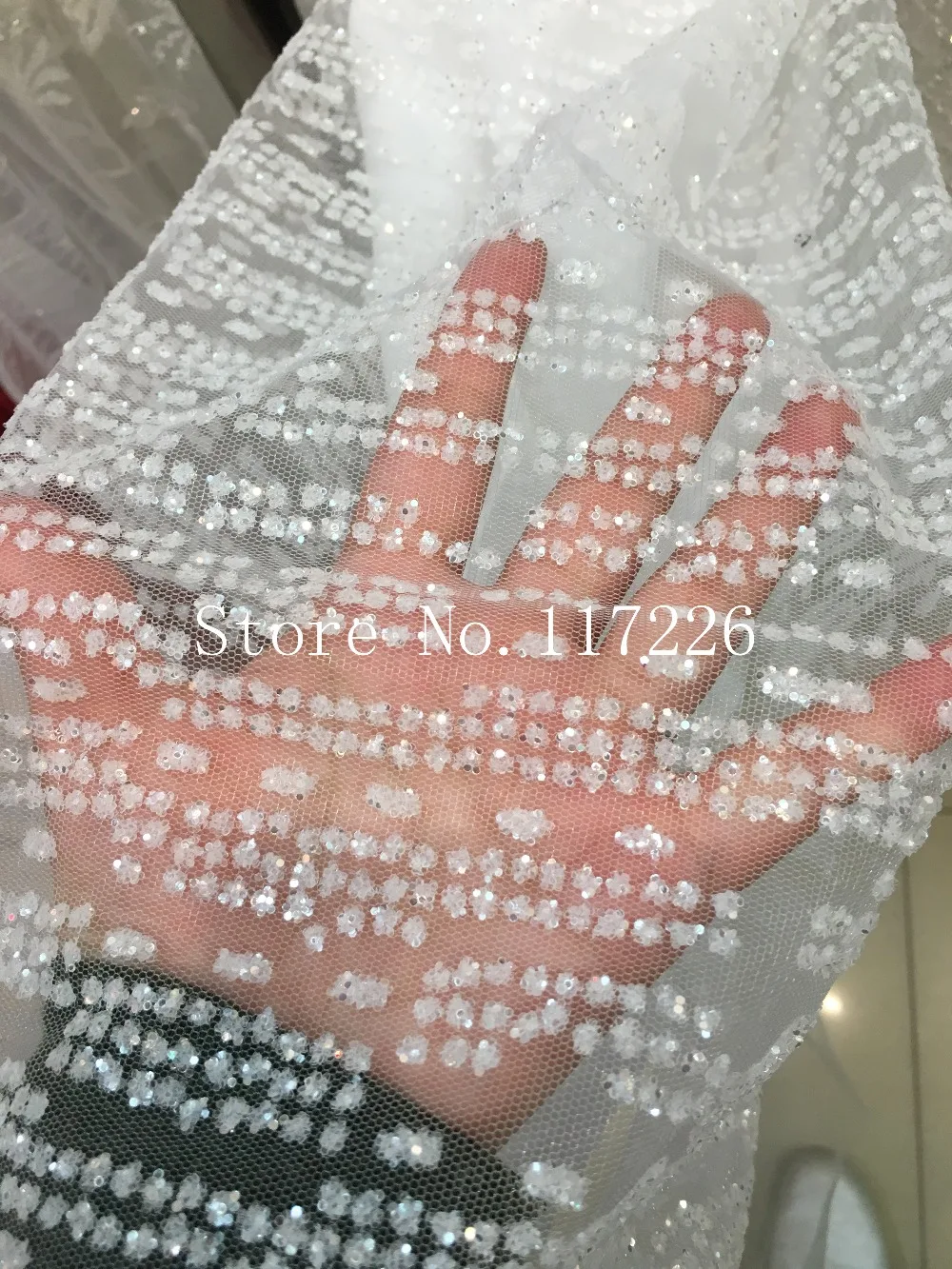 

fast shipping by dhl shining hand print glitter luxury tulle mesh for evening dress/sawing//wedding in clear white color