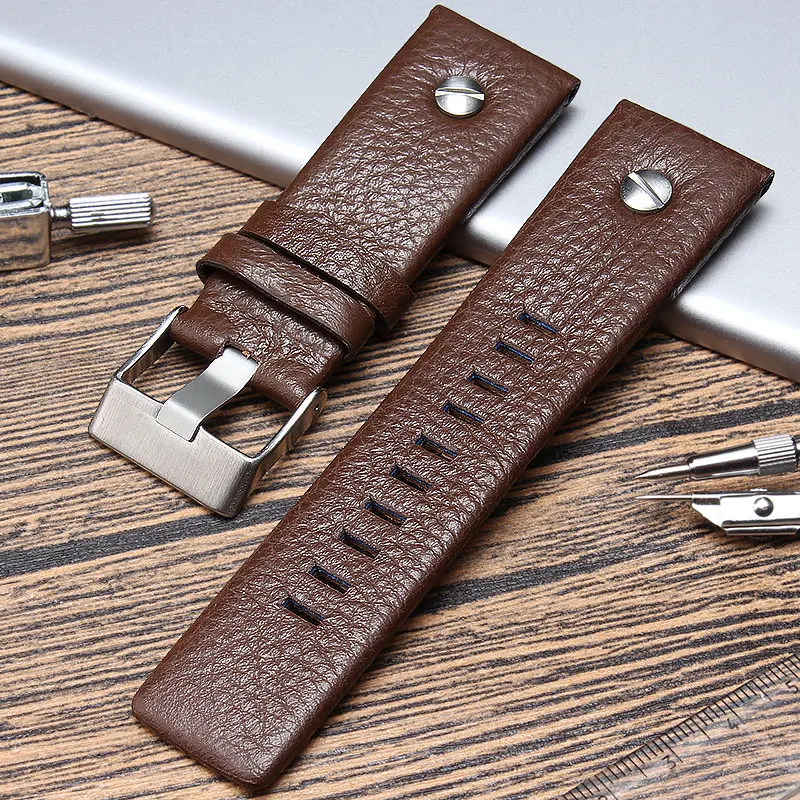 Ремешок кожаный для наручных часов Diesel универсальный коричневый браслет DZ7313/22/7257