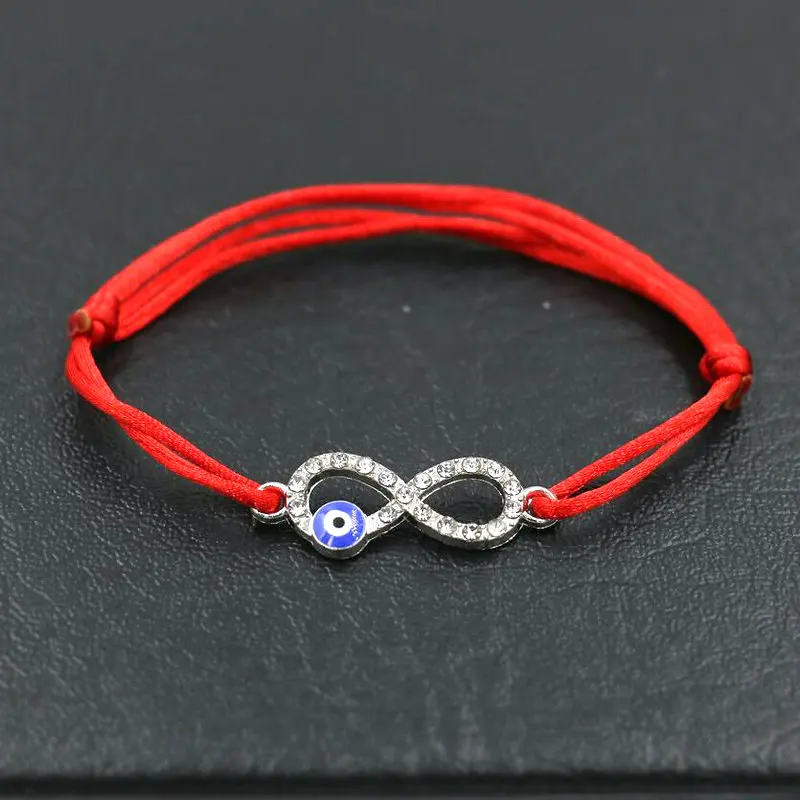 8 eye red silver Lucky women серебряное кольцо «бесконечность» 8 браслет с подвесками мужская красная веревочная нить шнуры чакра браслеты для мальчиков девочек дети влюбленных подарок - Окраска металла: 8 eye red silver