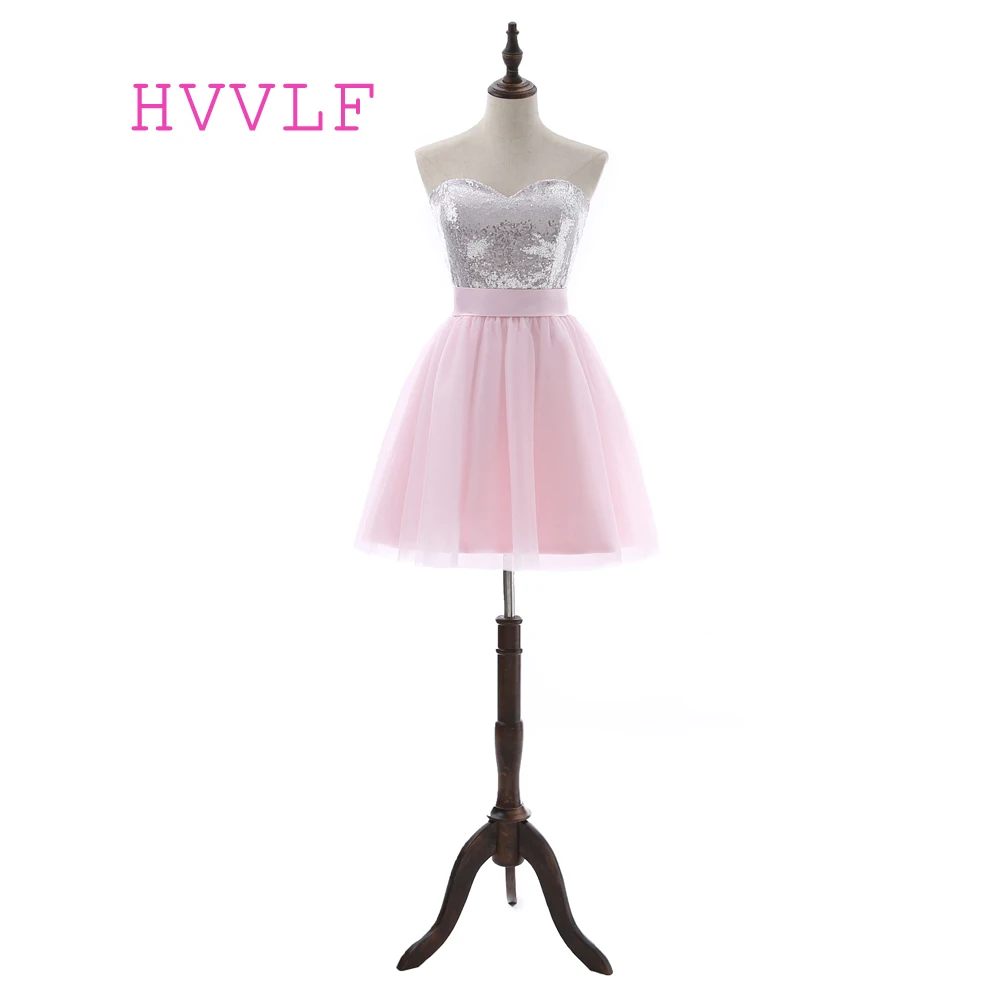 

Real Photo Homecoming Dresses A-line Sweetheart Short Mini Pink Tulle Squins Bow Cocktail Dresses