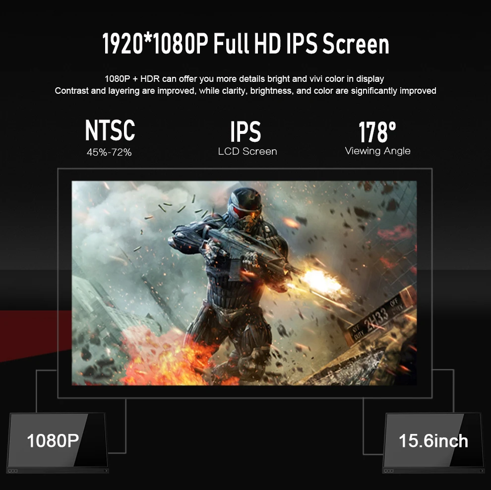 15,6 дюймов 1920x1080p ips экран для cctv ноутбук с камерой Настольный tyoe c usb-монитор