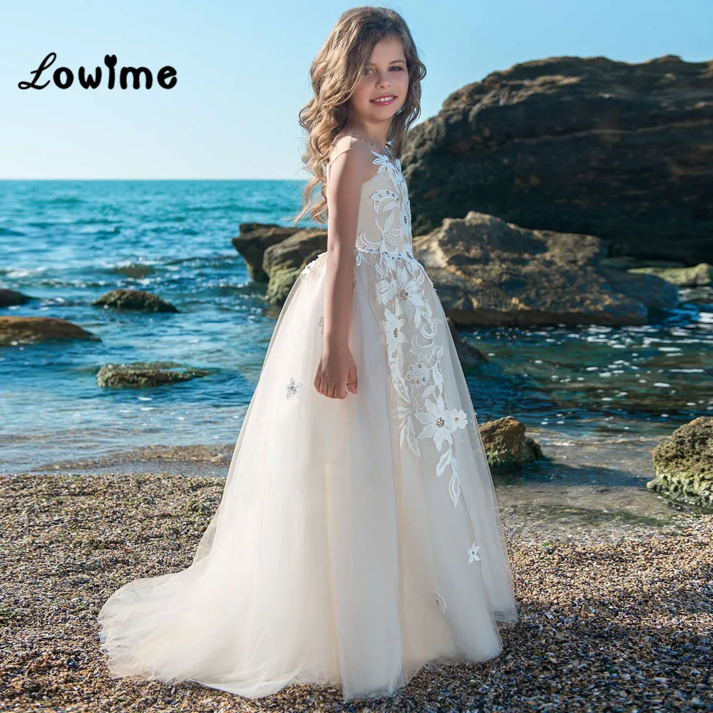 Красивое кружевное платье с цветочным узором для девочек на свадьбу Primera Comunion