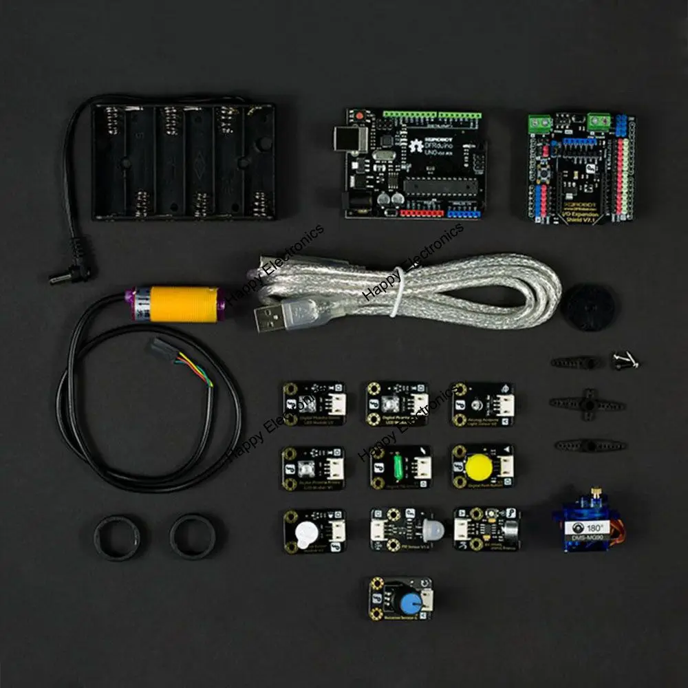 Стартовый набор DFRobot Gravity включает DFRduino UNO R3 + экран расширения IO 12 датчиков для