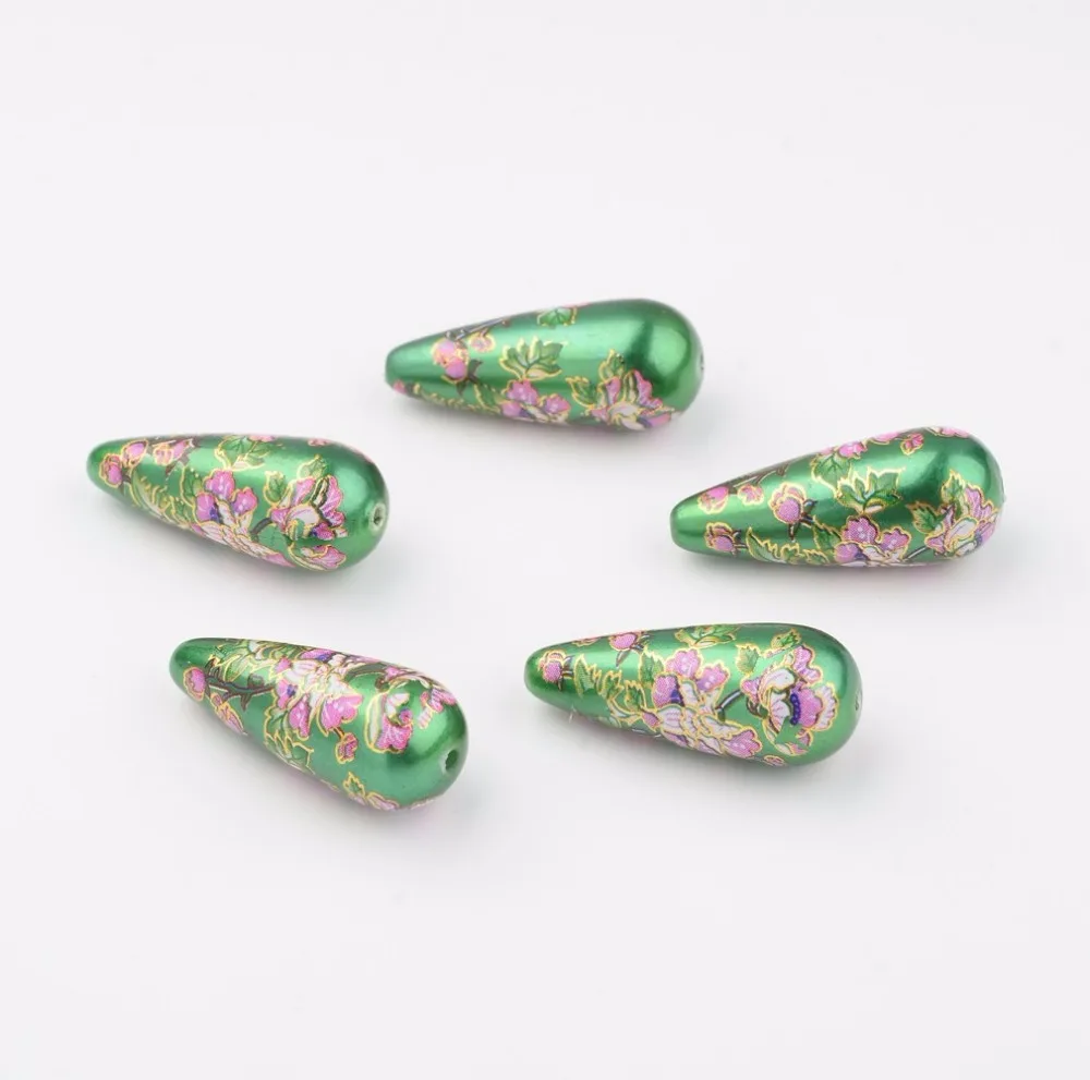 

5pcs 21.5x11mm Flower Pattern Printed Glass Jewelry Making DIY Findings Accessories Beads, Drop, Mixed Color, Hole: 2mm