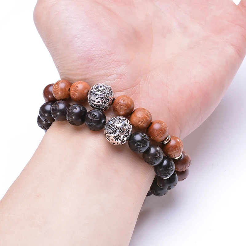 Буддистские четки браслет из деревянных бусин Ом Мани Падме Хум Мантра Тибетский