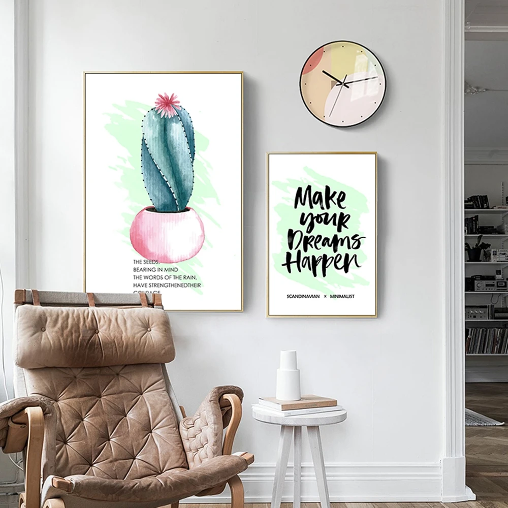 Настенный художественный принт Картина на холсте мультфильм кактус