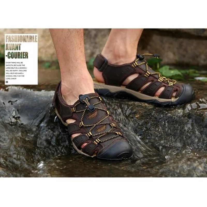 Мужские сандалии из натуральной коровьей кожи Коричневые босоножки гладиатора