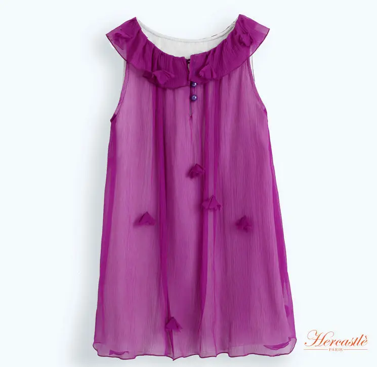 2015 New Children Baby Clothes Toddler Girl's Princess Beach Chiffon Dress Trend Stores Sleeveless Purple | Детская одежда и