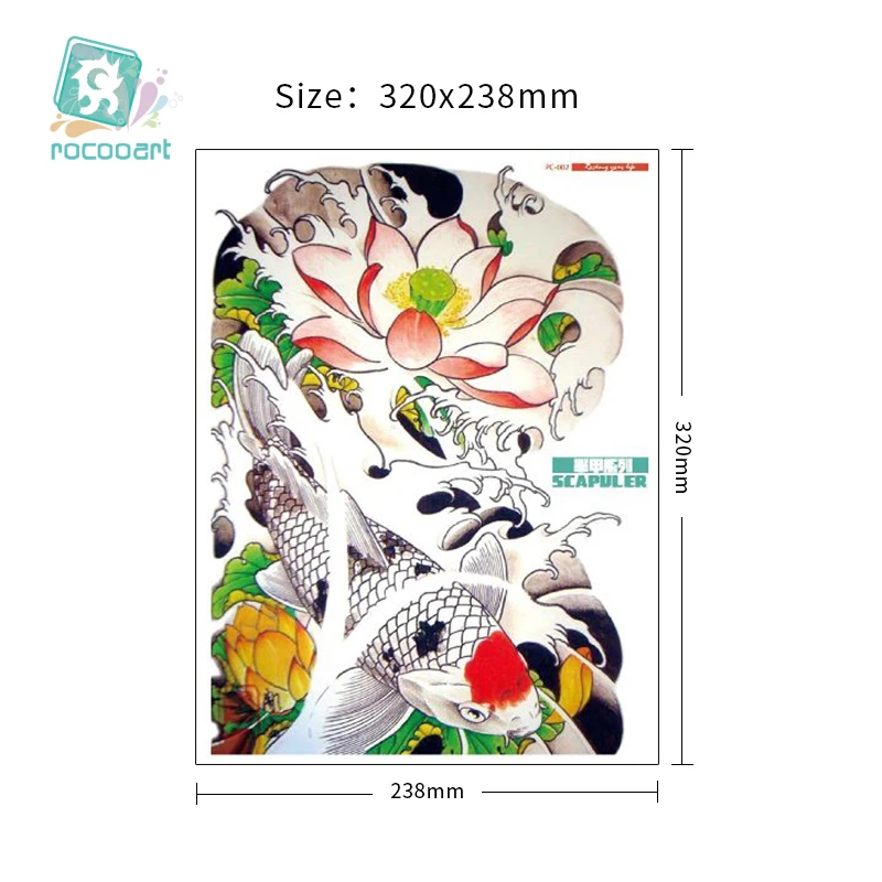 Большие тату наклейки новый дизайн рыба лотос дракон водонепроницаемые