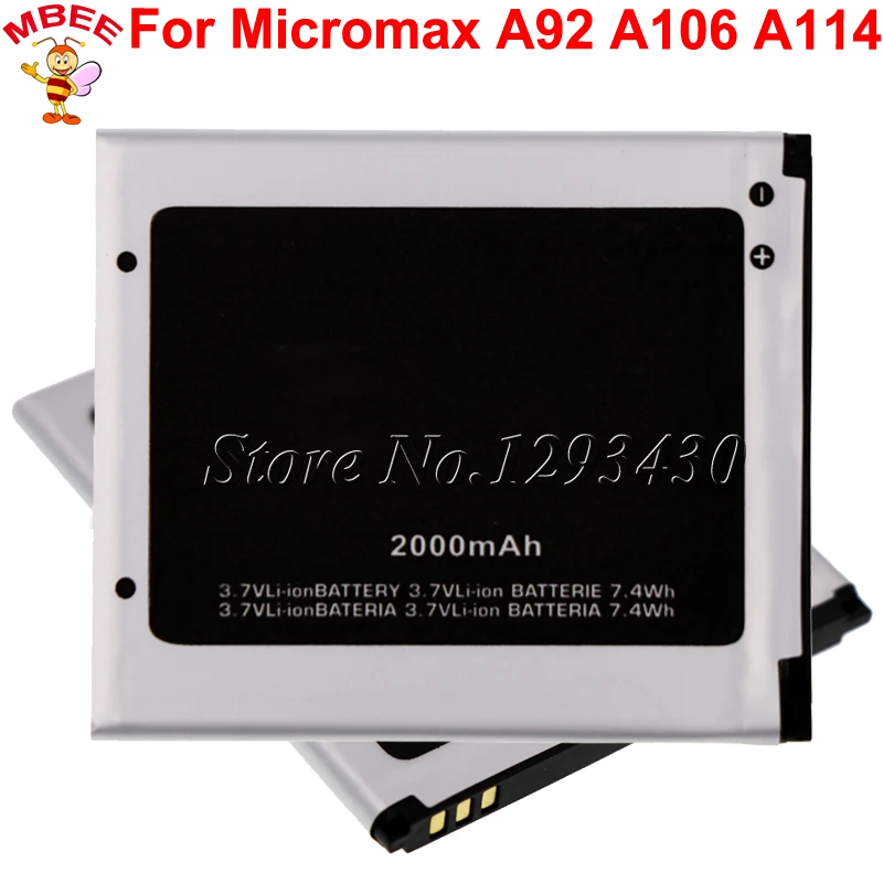 

High Quality 2000mAh Battery for Micromax A114 A92 A106 A115 A116 A117 A210 S9101 Q340 Q338 s9111