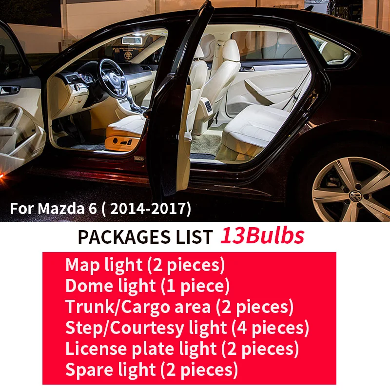 Комплект светодиодных ламп для салона аксессуары Mazda 6 2014 2017 купольная карта